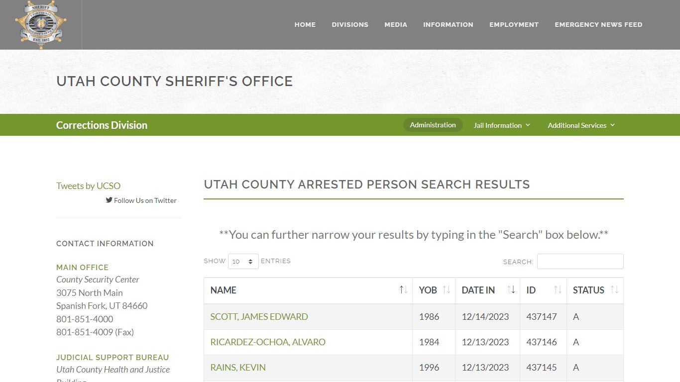 Utah County Sheriff's Office Inmate Search